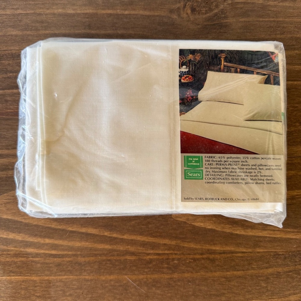 Vintage Sears White Percale‎ Pillowcases Standard Size 2 Pc Set NOS